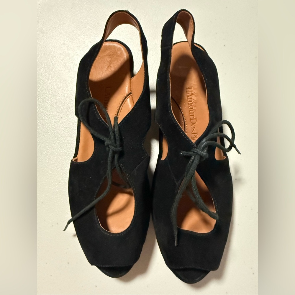 Black Suede Slingback Heels with Tie Detail